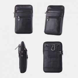 Men Genuine Leather 6.5 Inch Retro Short Cell Phone Case Belt Bag