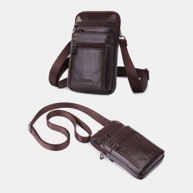Men Genuine Leather 6.5 Inch Retro Short Cell Phone Case Belt Bag