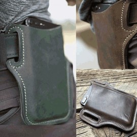 Men Genuine Leather 7.2 Inch EDC Retro Short Cell Phone Case Belt Bag