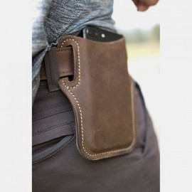 Men Genuine Leather 7.2 Inch EDC Retro Short Cell Phone Case Belt Bag
