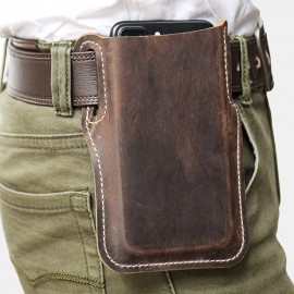 Men Genuine Leather 7.2 Inch EDC Retro Short Cell Phone Case Belt Bag
