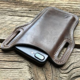 Men Genuine Leather 7.2 Inch EDC Retro Short Cell Phone Case Belt Bag
