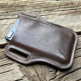 Men Genuine Leather 7.2 Inch EDC Retro Short Cell Phone Case Belt Bag