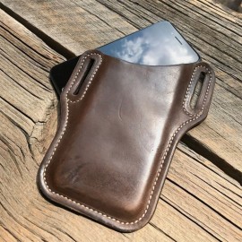 Men Genuine Leather 7.2 Inch EDC Retro Short Cell Phone Case Belt Bag