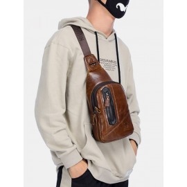 Men Genuine Leather Business Retro Chest Bag Crossbody Bag Sling Bag