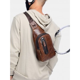 Men Genuine Leather Business Retro Chest Bag Crossbody Bag Sling Bag