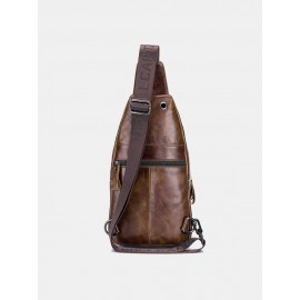 Men Genuine Leather Business Retro Chest Bag Crossbody Bag Sling Bag