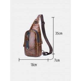 Men Genuine Leather Business Retro Chest Bag Crossbody Bag Sling Bag
