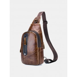 Men Genuine Leather Business Retro Chest Bag Crossbody Bag Sling Bag