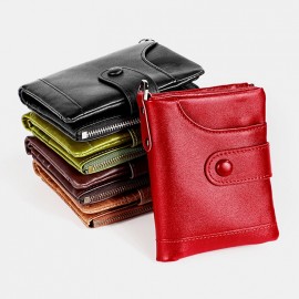 Men Genuine Leather Chain RFID Double Zipper Retro Multi-pocket Solid Wallet