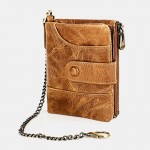 Men Genuine Leather Chain RFID Double Zipper Retro Multi-pocket Solid Wallet
