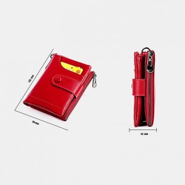 Men Genuine Leather Chain RFID Double Zipper Retro Multi-pocket Solid Wallet