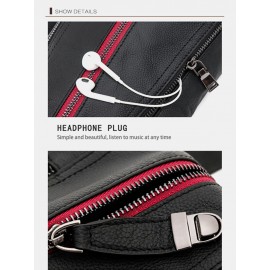 Men Genuine Leather Cow Leather Earphone Hole Crossbody Bag Chest Bag