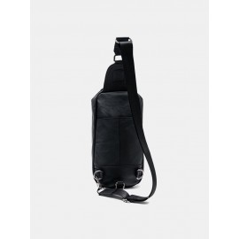 Men Genuine Leather Cow Leather Earphone Hole Crossbody Bag Chest Bag
