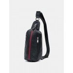 Men Genuine Leather Cow Leather Earphone Hole Crossbody Bag Chest Bag