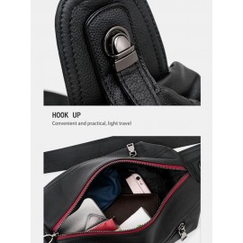 Men Genuine Leather Cow Leather Earphone Hole Crossbody Bag Chest Bag