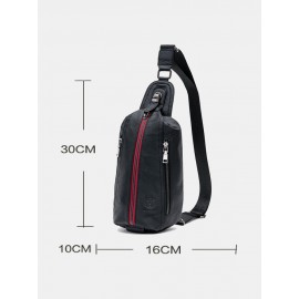 Men Genuine Leather Cow Leather Earphone Hole Crossbody Bag Chest Bag