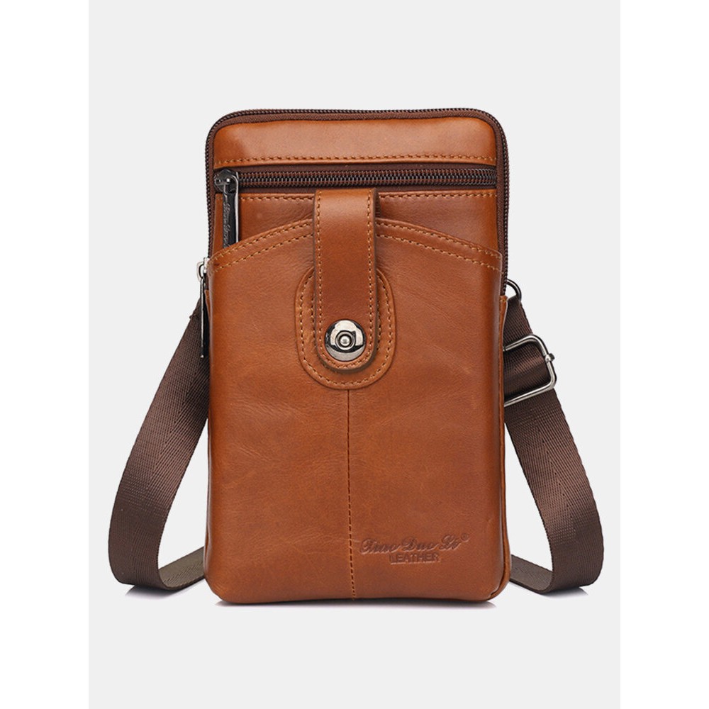 Men Genuine Leather Cow Leather Vintage 6.5 Inch Phone Bag Crossbody Bag Waist Bag Sling Bag