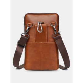Men Genuine Leather Cow Leather Vintage 6.5 Inch Phone Bag Crossbody Bag Waist Bag Sling Bag