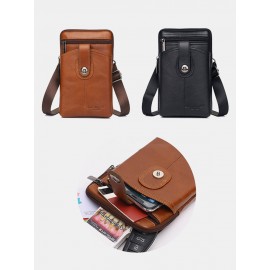 Men Genuine Leather Cow Leather Vintage 6.5 Inch Phone Bag Crossbody Bag Waist Bag Sling Bag