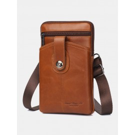 Men Genuine Leather Cow Leather Vintage 6.5 Inch Phone Bag Crossbody Bag Waist Bag Sling Bag