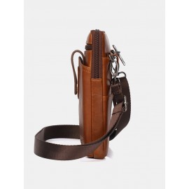 Men Genuine Leather Cow Leather Vintage 6.5 Inch Phone Bag Crossbody Bag Waist Bag Sling Bag