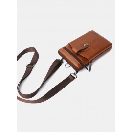 Men Genuine Leather Cow Leather Vintage 6.5 Inch Phone Bag Crossbody Bag Waist Bag Sling Bag