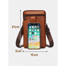 Men Genuine Leather Cow Leather Vintage 6.5 Inch Phone Bag Crossbody Bag Waist Bag Sling Bag