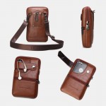 Men Genuine Leather EDC Earphone Hole 6.5 Inch Phone Bag Crossbody Bag Belt Bag