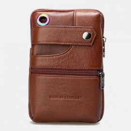 Men Genuine Leather EDC Earphone Hole 6.5 Inch Phone Bag Crossbody Bag Belt Bag