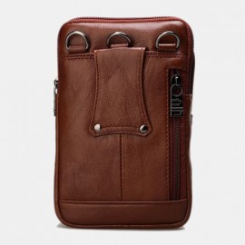 Men Genuine Leather EDC Earphone Hole 6.5 Inch Phone Bag Crossbody Bag Belt Bag