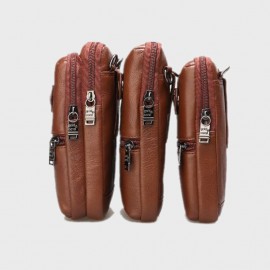 Men Genuine Leather EDC Earphone Hole 6.5 Inch Phone Bag Crossbody Bag Belt Bag