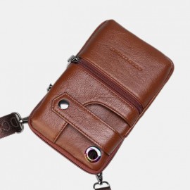 Men Genuine Leather EDC Earphone Hole 6.5 Inch Phone Bag Crossbody Bag Belt Bag