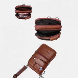 Men Genuine Leather EDC Earphone Hole 6.5 Inch Phone Bag Crossbody Bag Belt Bag