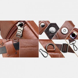 Men Genuine Leather EDC Earphone Hole 6.5 Inch Phone Bag Crossbody Bag Belt Bag