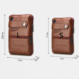 Men Genuine Leather EDC Earphone Hole 6.5 Inch Phone Bag Crossbody Bag Belt Bag
