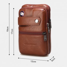 Men Genuine Leather EDC Earphone Hole 6.5 Inch Phone Bag Crossbody Bag Belt Bag