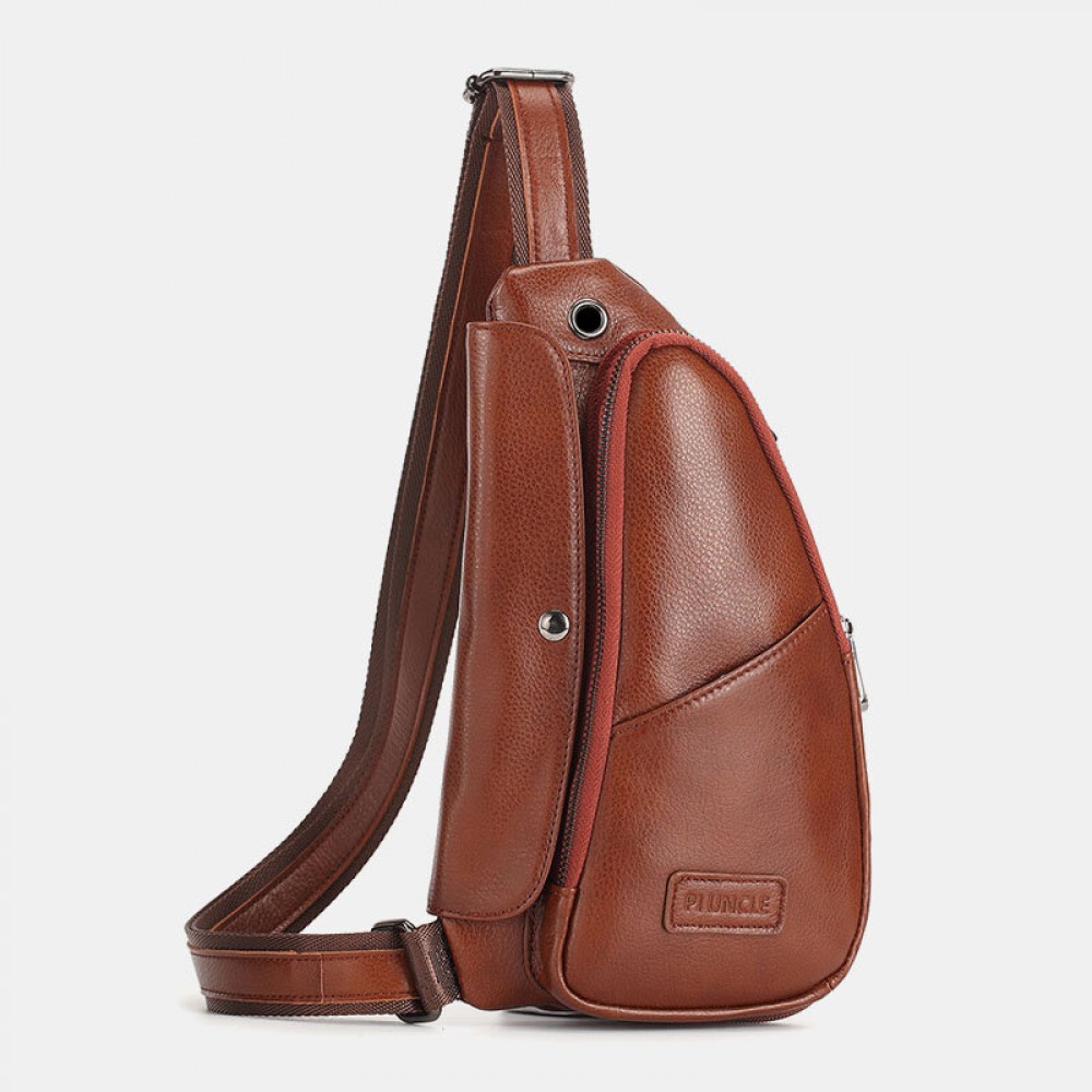Men Genuine Leather Expandable Casual Sling Crossbody Bag