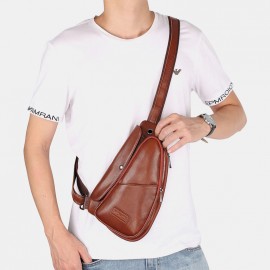 Men Genuine Leather Expandable Casual Sling Crossbody Bag