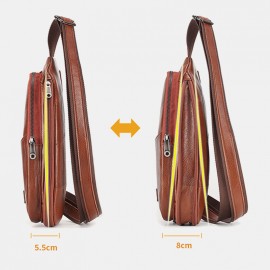 Men Genuine Leather Expandable Casual Sling Crossbody Bag