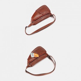 Men Genuine Leather Expandable Casual Sling Crossbody Bag