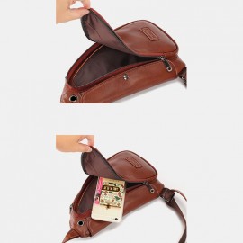 Men Genuine Leather Expandable Casual Sling Crossbody Bag