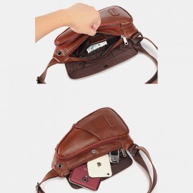 Men Genuine Leather Expandable Casual Sling Crossbody Bag