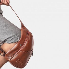 Men Genuine Leather Expandable Casual Sling Crossbody Bag