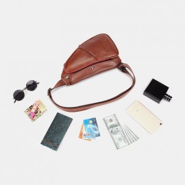 Men Genuine Leather Expandable Casual Sling Crossbody Bag