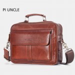 Men Genuine Leather Laptop Bag Solid Crossbody Bag