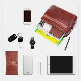 Men Genuine Leather Laptop Bag Solid Crossbody Bag