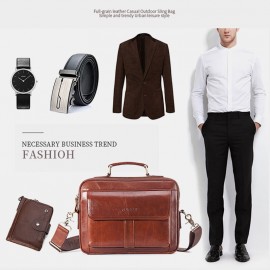 Men Genuine Leather Laptop Bag Solid Crossbody Bag