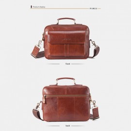 Men Genuine Leather Laptop Bag Solid Crossbody Bag