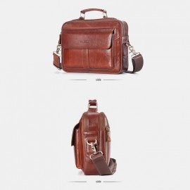 Men Genuine Leather Laptop Bag Solid Crossbody Bag
